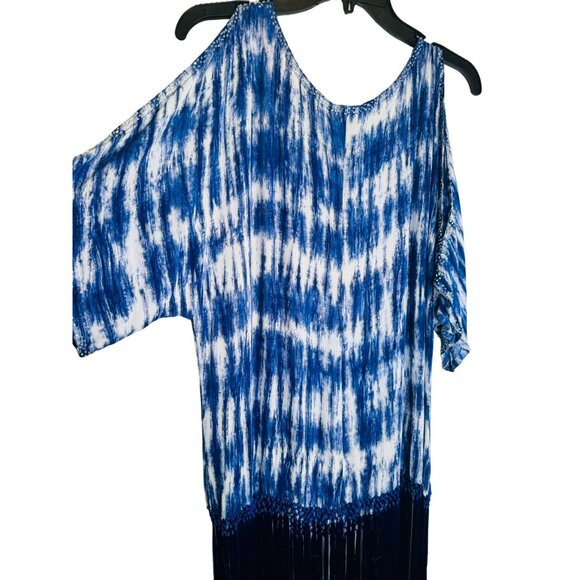 2/$30 Blue Saks Fifth Avenue M Tie-Dye Fringe Bathing Suit Cover Up - Picture 9 of 13